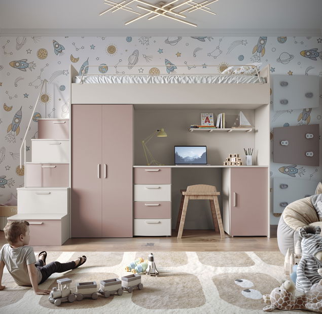 Detská posteľ Ruby IV S (kašmír + antická ružová) (s roštami)