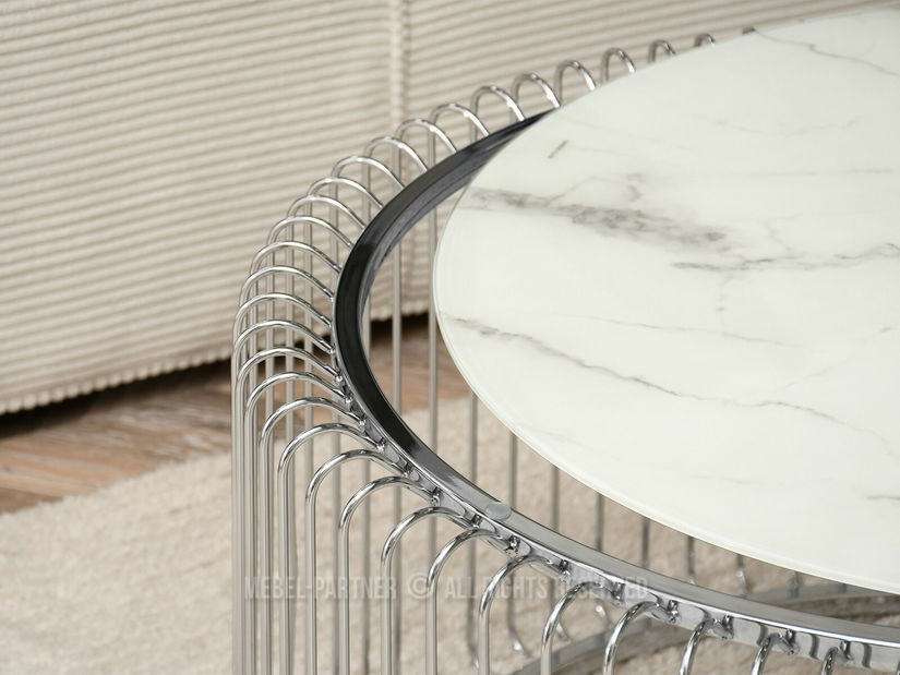 Dohányzóasztal Nils M (fehér márvány + króm)