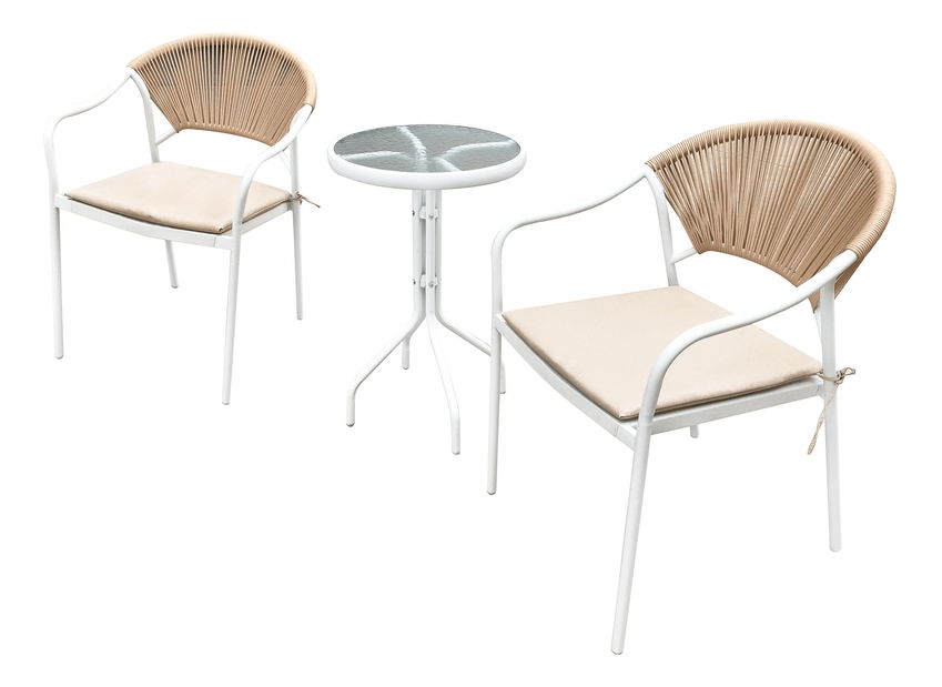 Záhradný 3-dielny ratanový set Elliott (biela + béžová)