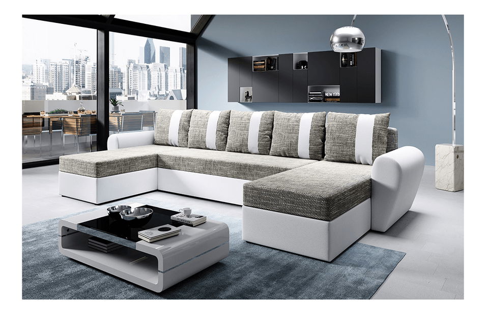 Set canapea fotolii Luna U (alb + gri maro)