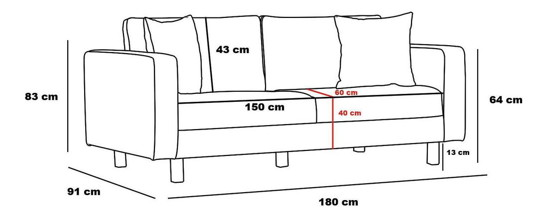 Canapea două locuri Berlunetta (antracit + negru)