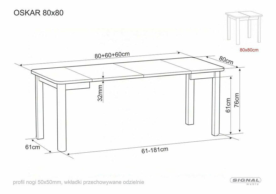 Jedálenský stôl Okkunso 80 (čierna + dub artisan) (pre 4 až 8 osôb)