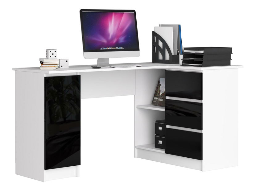 Rohový PC stolík Bevin (lesk čierny) (P)