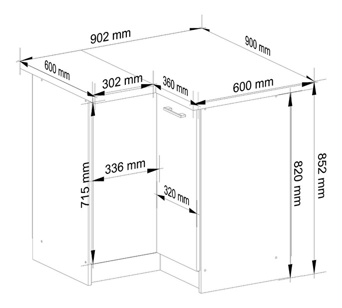 Kutni donji kuhinjski ormarić Ozara S90 90 (bijela + beton)