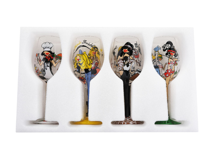 Set de 4 pahare de vin pictate manual 490ml Hila 