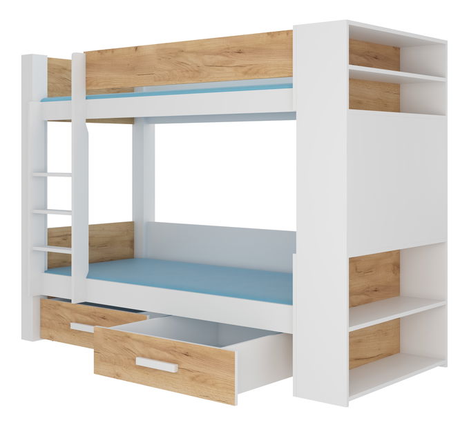 Emeletes gyerekágy 180x80 cm Gabriela (ágyráccsal) (fehér + arany tölgy)