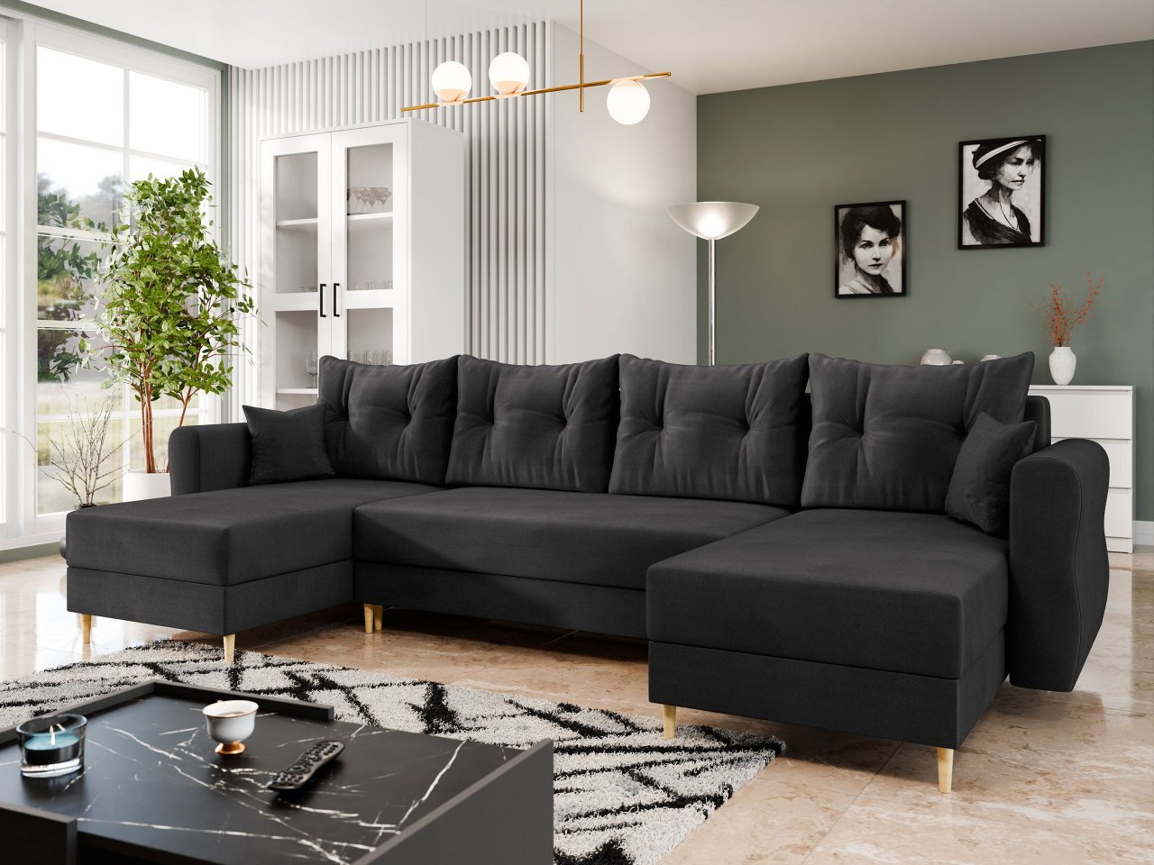 Sarokkanapé garnitúra U Selva U (fekete)