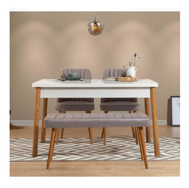 Jedálenský set Bimuvo 4 (borovica atlantická + biela + sivá) (pre 4 osoby)