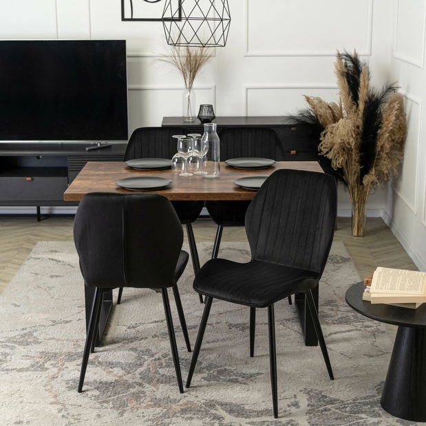 Blagovaonski set Visite (hrast rustikal + crna) (za 4 osobe)