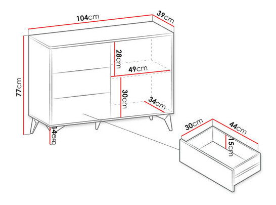 Comodă cu sertare Nina NKSZ104 (Negru + stejar evoke)