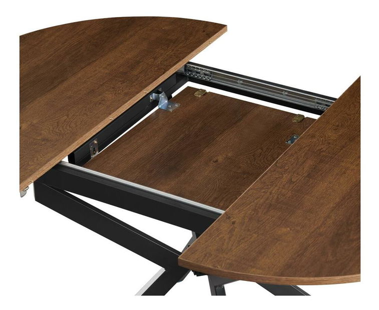 Masă de sufragerie extensibilă Amero (stejar închis + negru) (pentru 4-6 persoane)