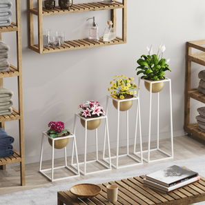 Ghiveci de flori decorativ Gwion (Alb + Auriu)