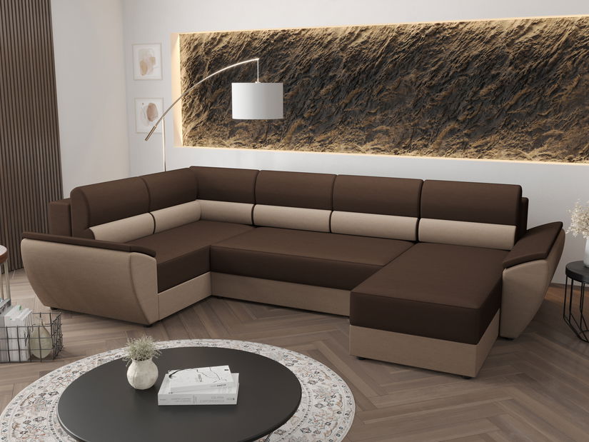 Rohová sedačka v tvare U Radiant Long (tmavohnedá + béžová) (L)