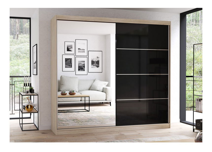 Ruhásszekrény Mebur 31 230 (Sonoma tölgy + Fényes fekete)