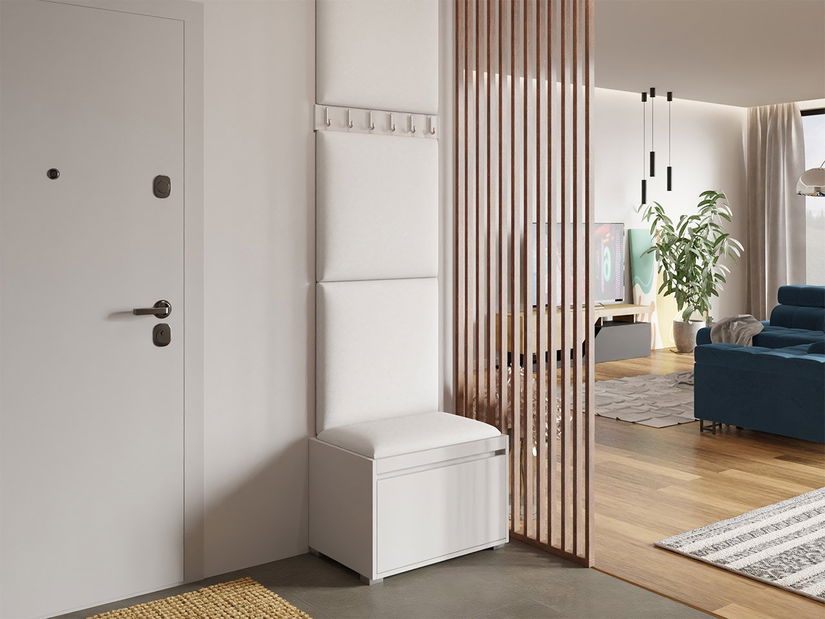 Mobilier pentru hol Leon 60 VII (Alb + piele ecologică Soft 017)