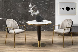 Jedálenský stôl Marva (mramor biely + čierna + zlatá)