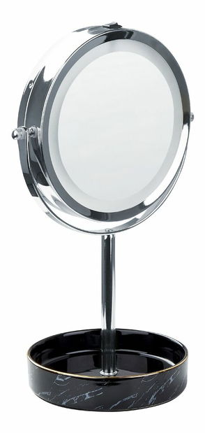 Kozmetické zrkadlo Shevaun (strieborná + čierna) (s LED osvetlením)