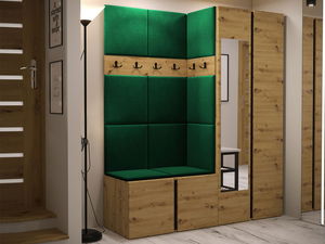 Mobilier hol Tovenaz XII (Stejar artisan + Negru + Verde) (cu oglindă)