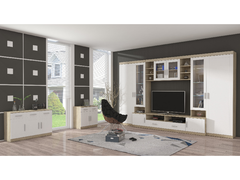 Mobilier living Porton (Stejar sonoma + Alb) (fără iluminat)