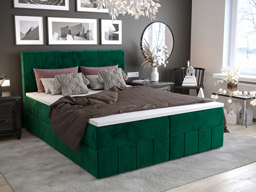 Franciaágy Boxspring 140 cm Barack (oliva) (matraccal és tárolóhellyel)