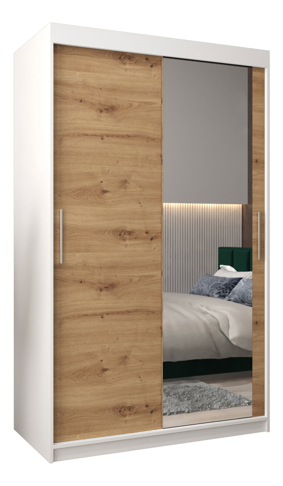 Šatníková skriňa 120 cm Toki 2 (Biela matná + Dub artisan)