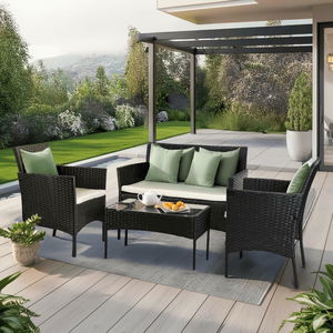 Set mobilier de grădină Manta (negru + bej) (pentru 4 persoane)