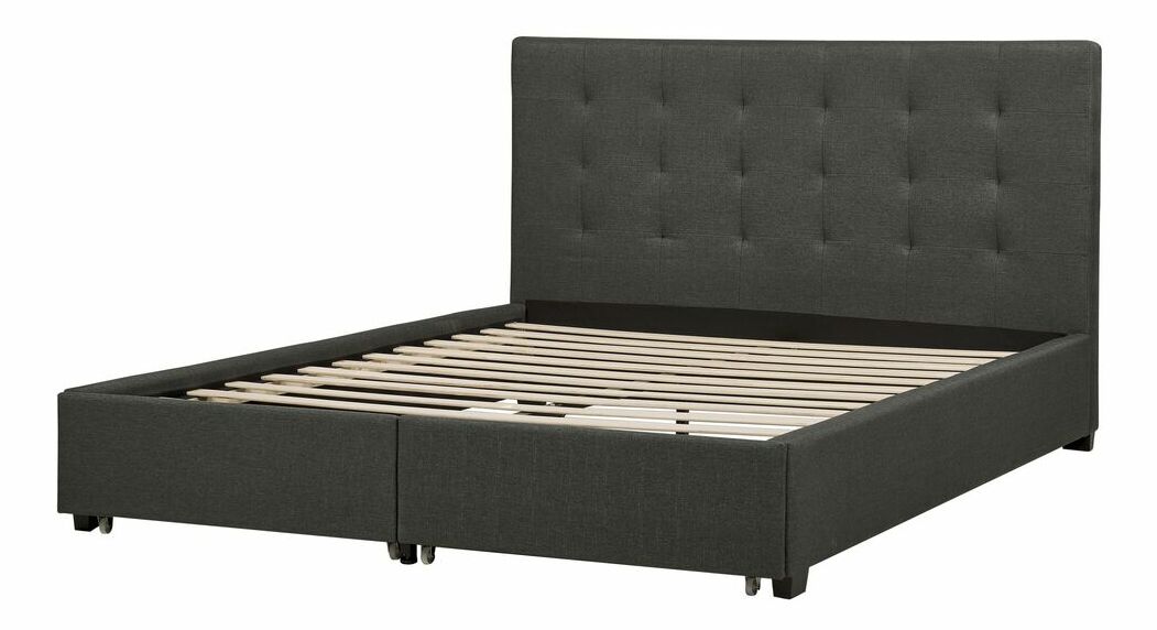 Pat matrimonial 160 cm Rhiannon (gri) (cu somieră și sp. depozitare)