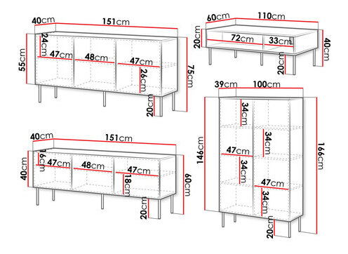 Set mobilier living Godzes Bis I (Negru) 