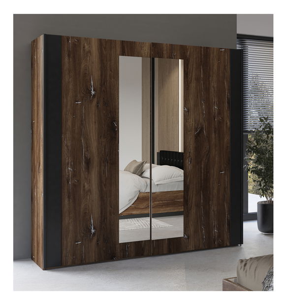 Dulap de haine Signat Typ 18 (Negru + Stejar flagstaff + argintiu)