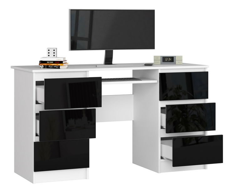 PC asztal Behati (fehér + fényes fekete)