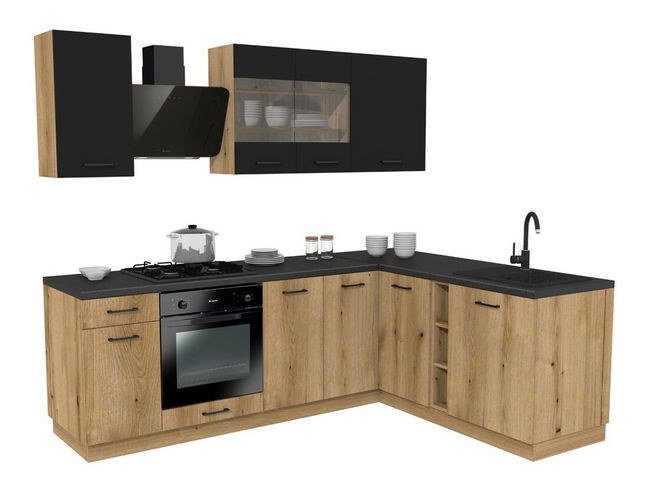 Rohová kuchynská zostava 240x180 cm Vestia 1 (dub evoke + čierna)