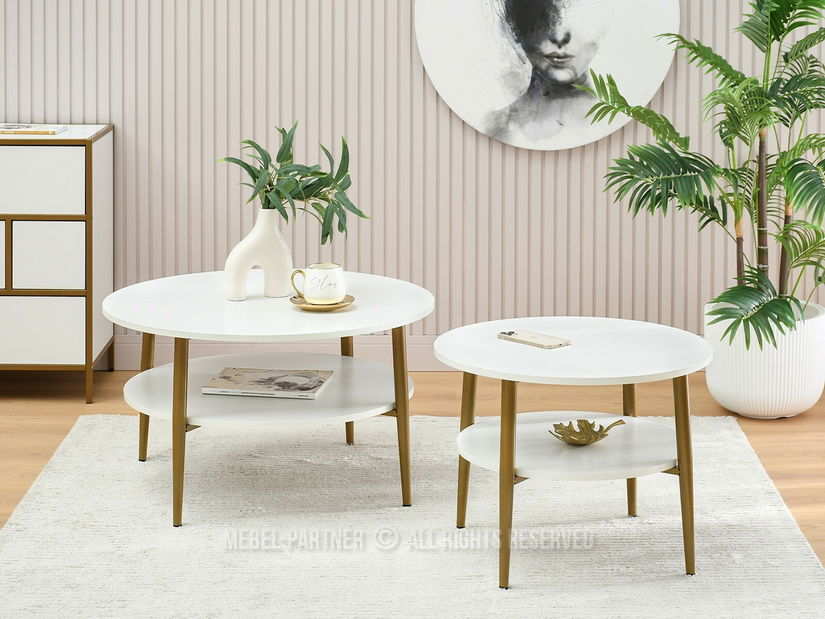 Konferenčný stolík Randolf Xl (biele drevo + zlatá)