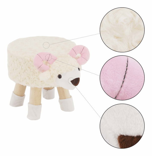 Taburet v tvare ovečky Banzai (biela + ružová + prírodná)