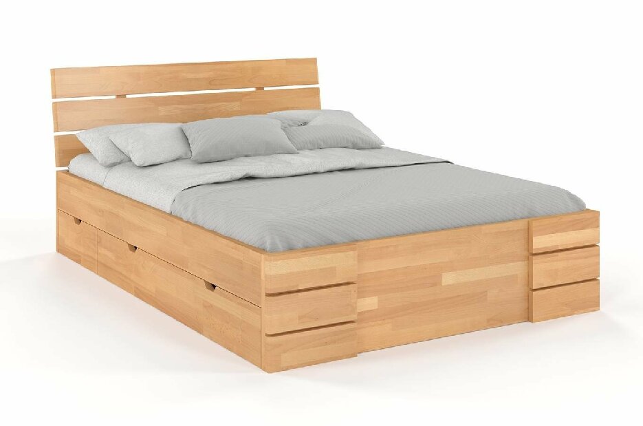 Manželská posteľ 180 cm Naturlig Lorenskog High Drawers (buk)