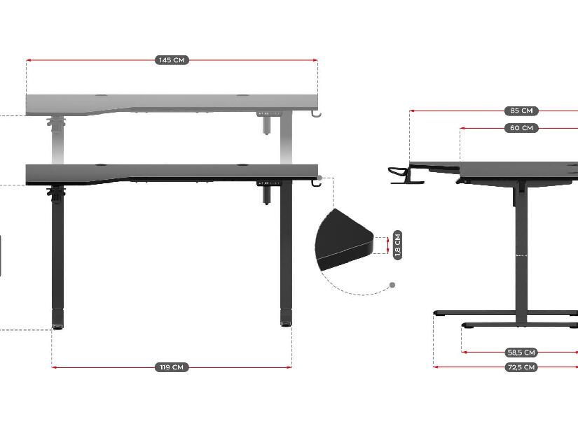 Kutni PC stolić Hyperion 9.1 (crna)