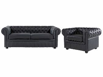 Set canapele CHICHESTER (piele) (negru) (pentru 4 persoane)