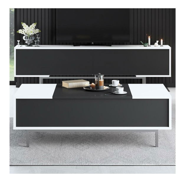 Măsuță de cafea Flair 1 (Negru + Alb + Argintiu) 