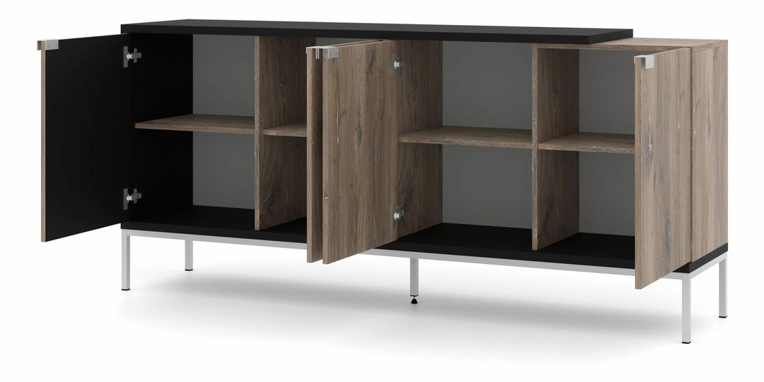 Dulap 190 4D Toleo (Stejar flasgstaff + Negru + argintiu)