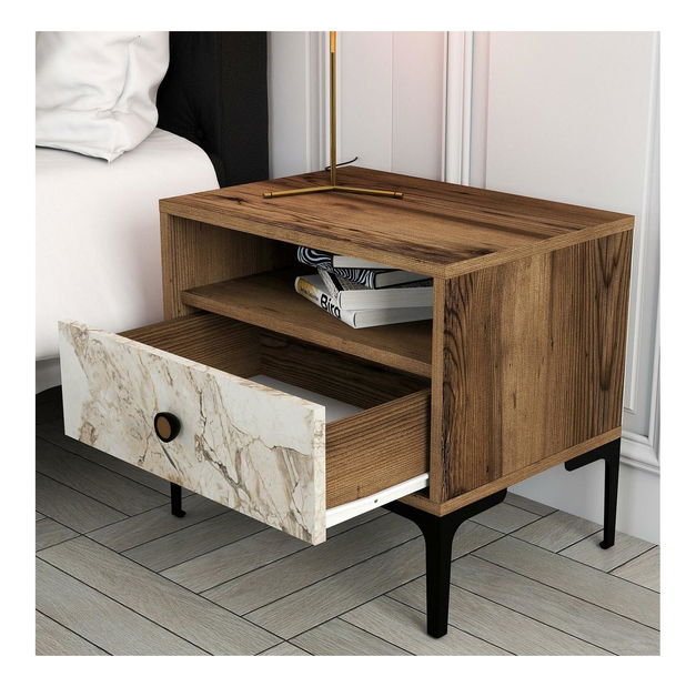 Noptieră Logan (nuc + alb)