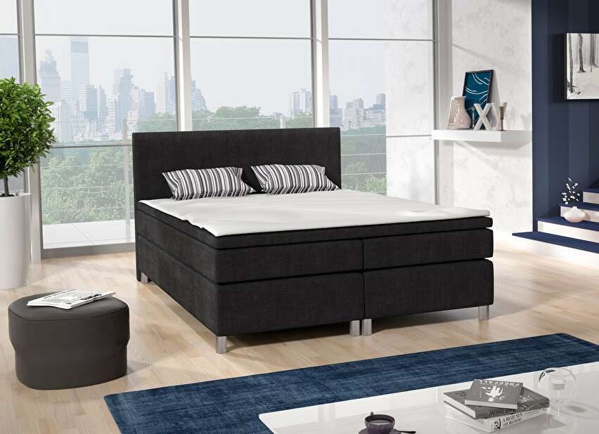 Pat matrimonial Boxspring 180 cm Sabrina (Negru) (cu saltele)