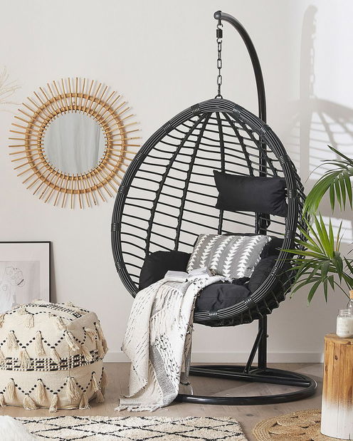 Viseća fotelja sa stalkom TOLIO (poliratan) (crna)