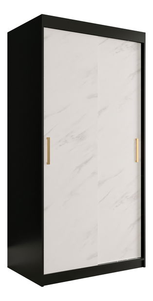 Dulap de haine 100 cm Marbelo T (mat negru + marmură albă)