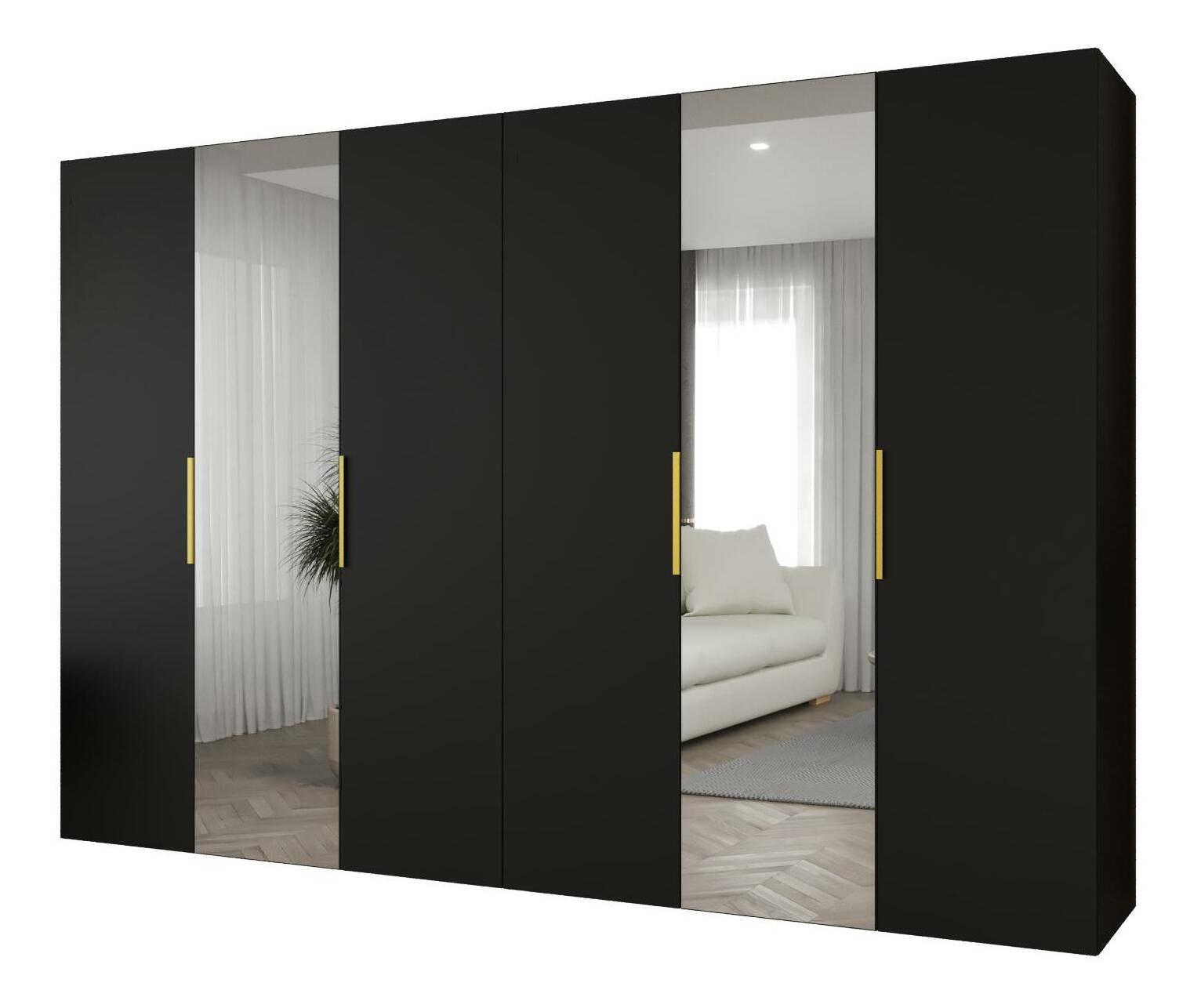Šatníková skriňa 300 cm Mirabella 2 (čierna + zlatá)