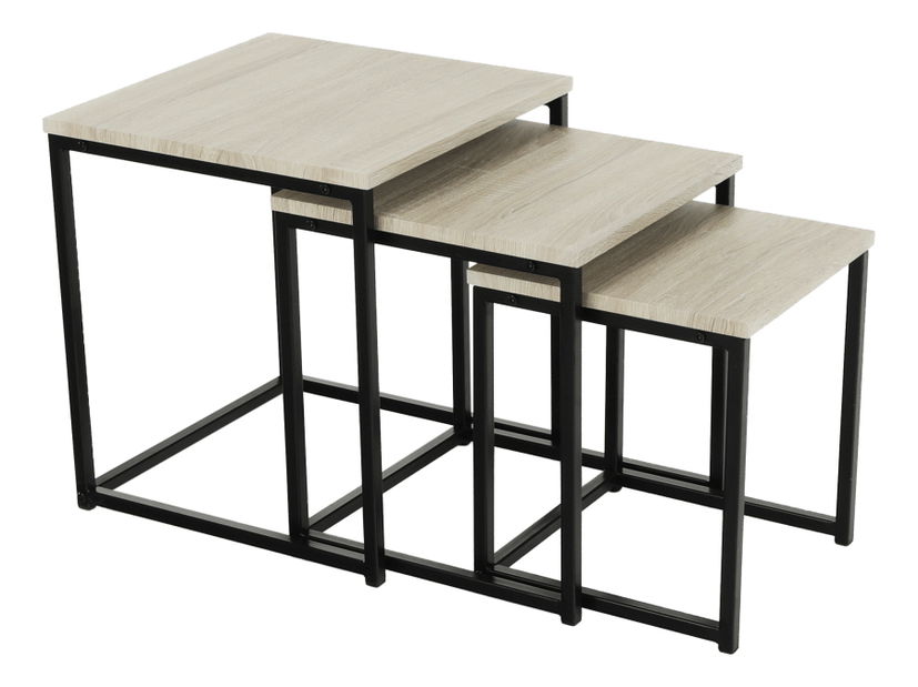 Set 3 buc mese de cafea Kastty typ 3 (stejar sonoma + negru) 