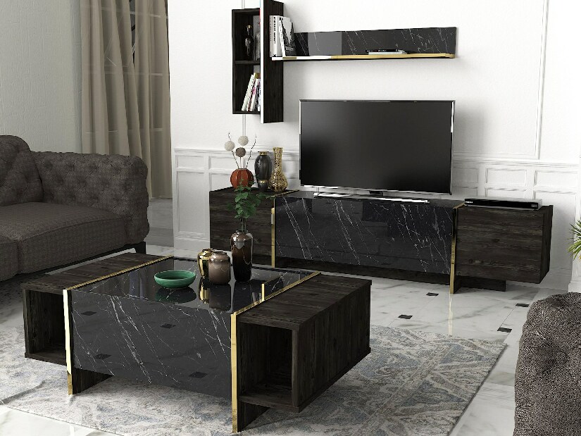 Mobilier living Vivaldi (Negru + Auriu)