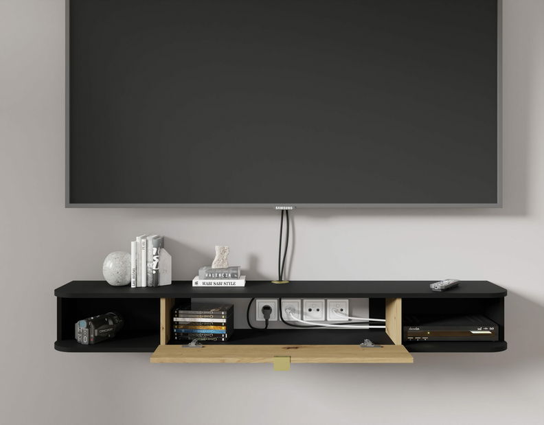 Masă TV Ikaro (Negru + Stejar artisan)