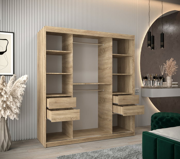 Dulap de haine 180 cm Eclipse (Stejar sonoma + Negru mat)