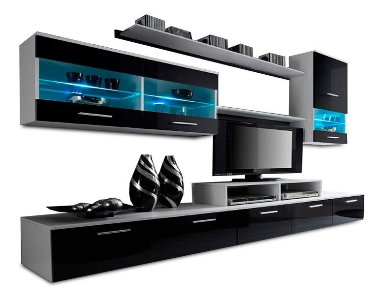 Mobilier living Leodan (alb + negru) (cu iluminat)
