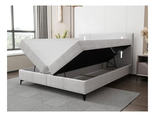 Pat matrimonial 140 cm Hebara 2 (Gri închis) (cu somieră și saltea) (cu sp. depozitare) (cu iluminat LED)