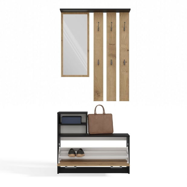 Set za predsoblje Vayan 1 (antracit + hrast artisan) (s ogledalom)